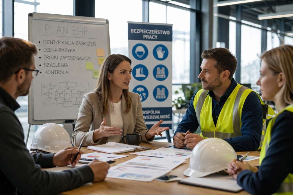 konsultacje bhp z pracownikami dotyczące zagrożeń i poprawy bezpieczeństwa pracy