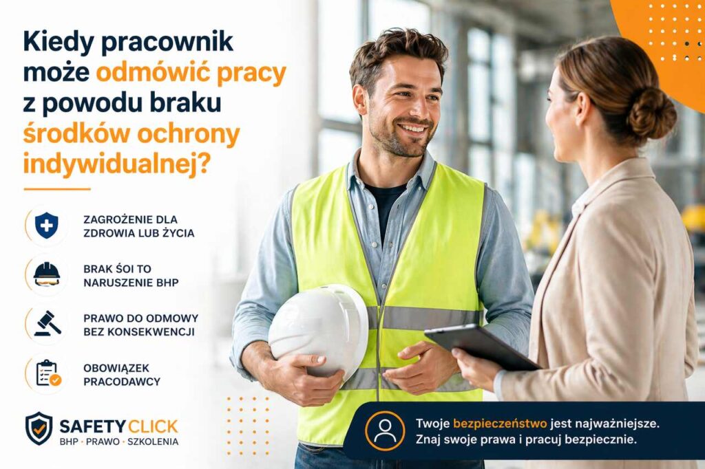 Pracownik może odmówić pracy bez środków ochrony indywidualnej – kask i kamizelka BHP