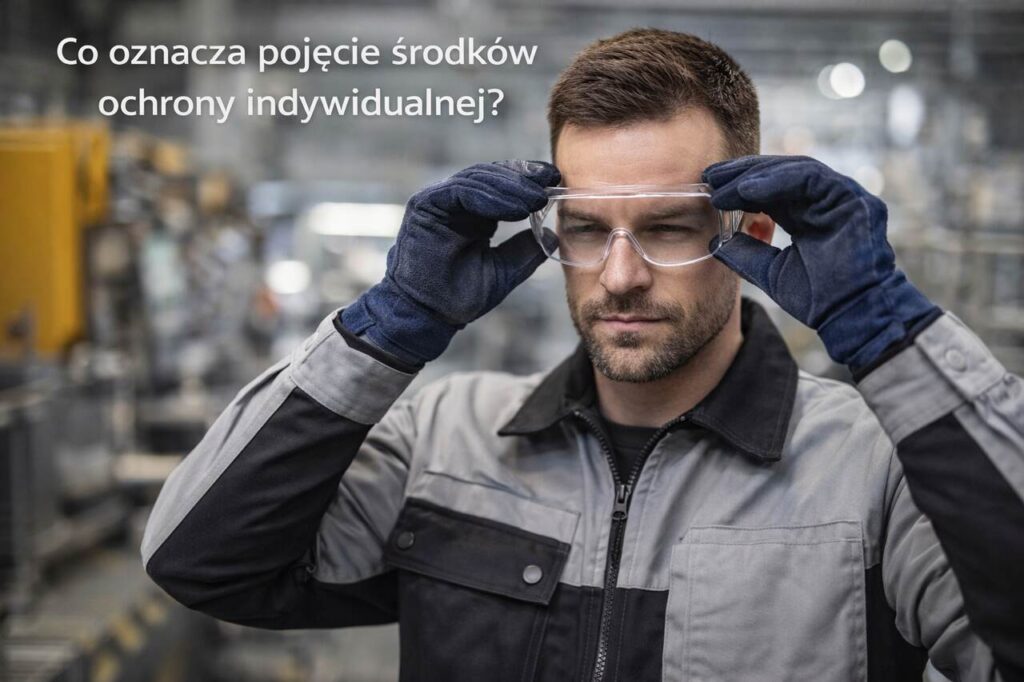 Pracownik produkcji zakłada okulary ochronne jako środek ochrony indywidualnej