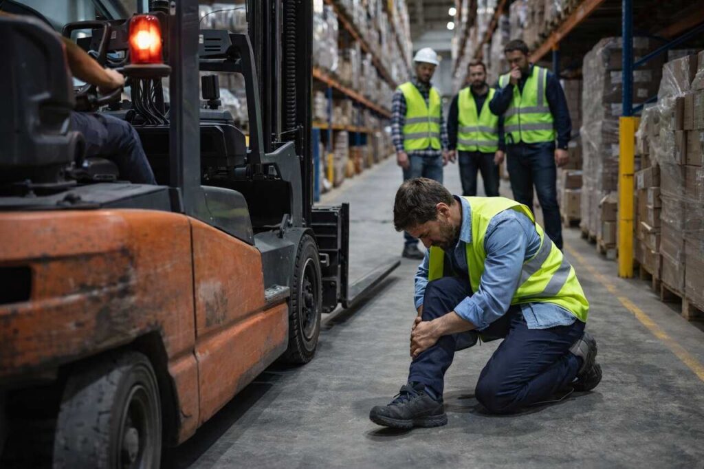 wypadek przy pracy magazyn wózek widłowy brak nadzoru bhp i naruszenie zasad bezpieczeństwa