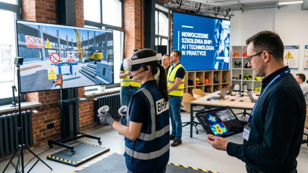 Pracownicy podczas nowoczesnego szkolenia BHP z wykorzystaniem technologii VR