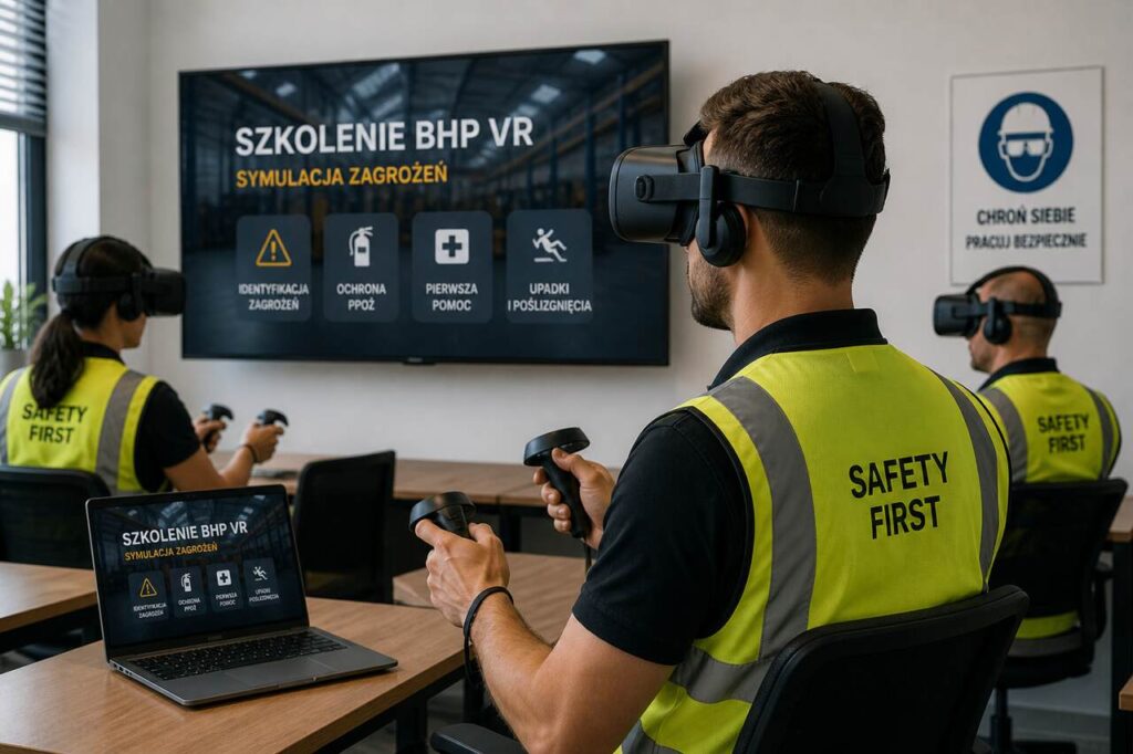 Pracownik podczas szkolenia BHP VR z wykorzystaniem wirtualnej rzeczywistości